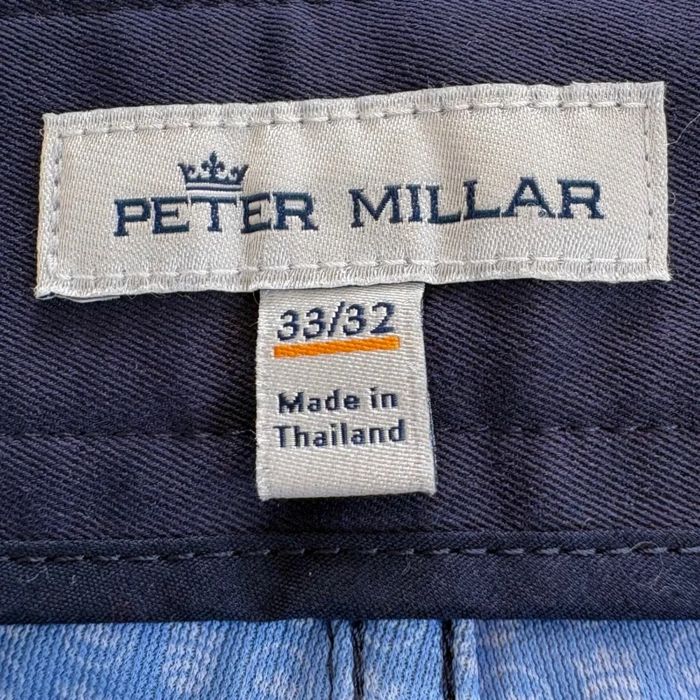 Peter Millar Mens 33x32 Navy Blue Golf Performance Pants Flat Front Casual Chino